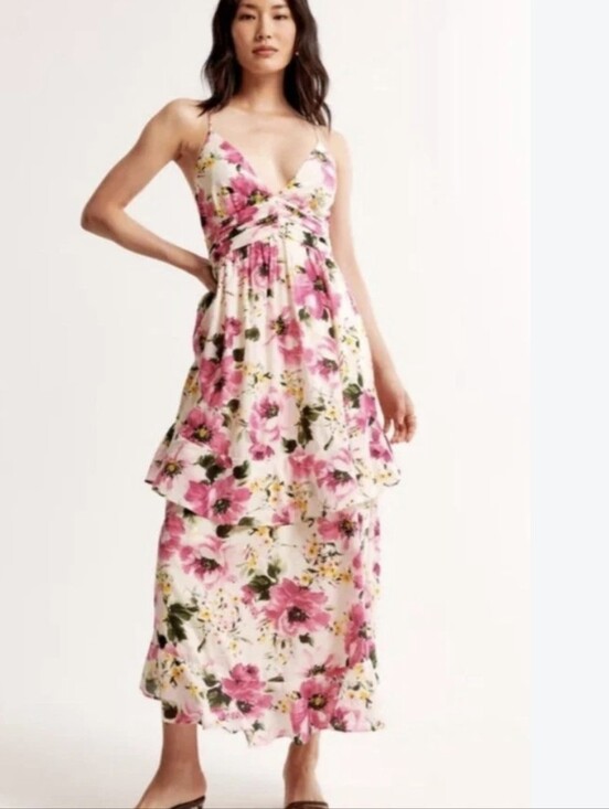 Abercrombie & Fitch Dresses & Skirts - Abercrombie & Fitch Pink & White Floral Tiered Maxi Dress